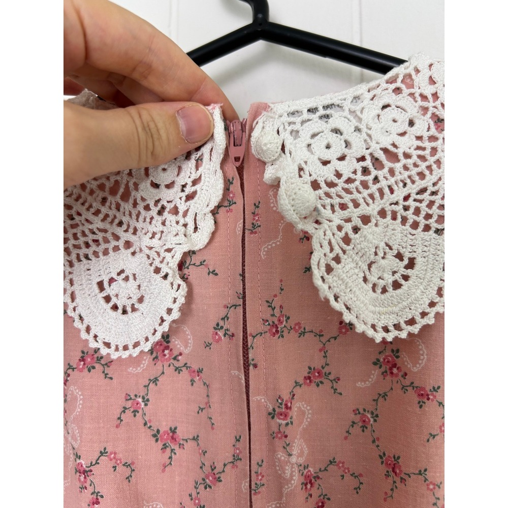 Handmade Prairie Dress bonnet Pink Floral Lace costume coquette cottage pioneer - Picture 8 of 15